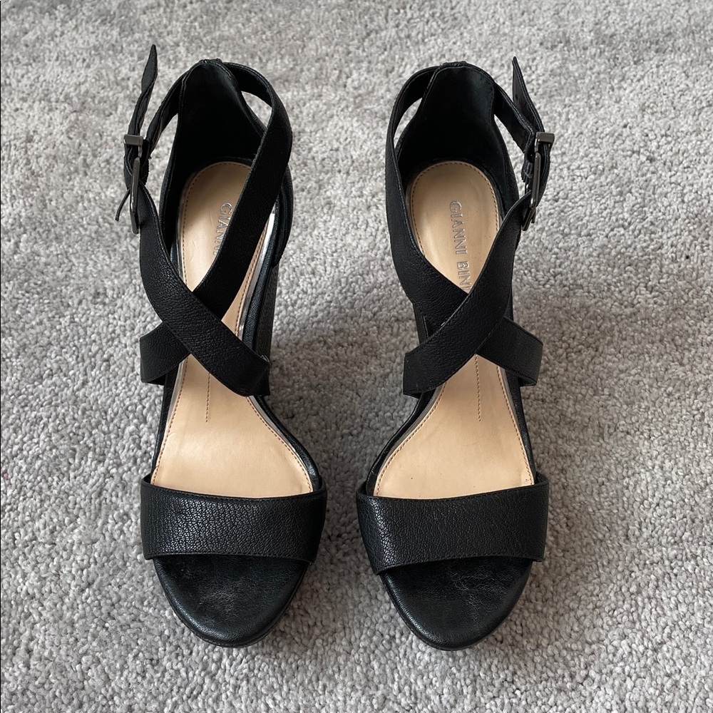 Gianni Bini Black Ankle Strap Wedge Sandals - Picture 4 of 16